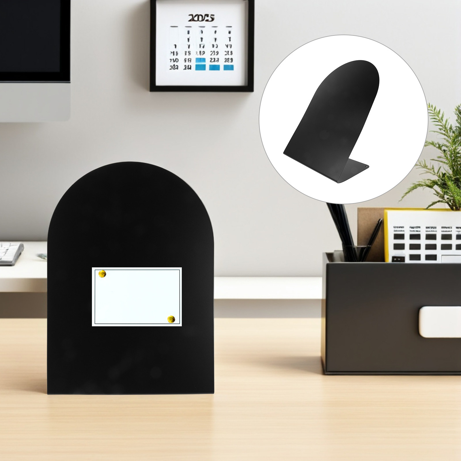 Home Office Or - กระดานแม่เหล็กตั้งโต๊ะ – ที่จัดระเบียบข้อความแบบตั้งได้ขนาดเล็ก สำหรับสำนักงานหรือบ้าน กระดานประกาศสีดำดีไซน์ทันสมัย