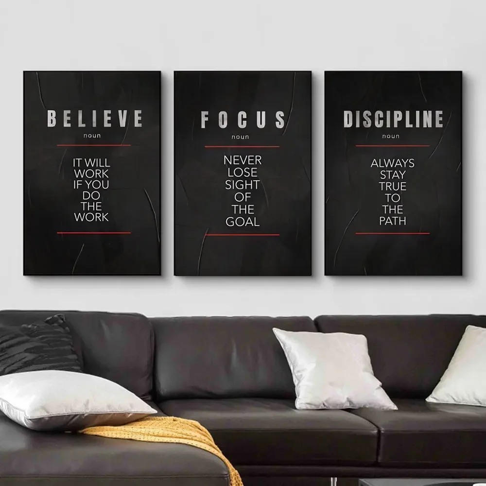 Home Office Room Inspiration - โปสเตอร์คำคมเกี่ยวกับความเชื่อมั่น วินัย และสมาธิ ภาพพิมพ์แคนวาสสร้างแรงบันดาลใจ ศิลปะติดผนังสำหรับตกแต่งบ้าน สำนักงาน