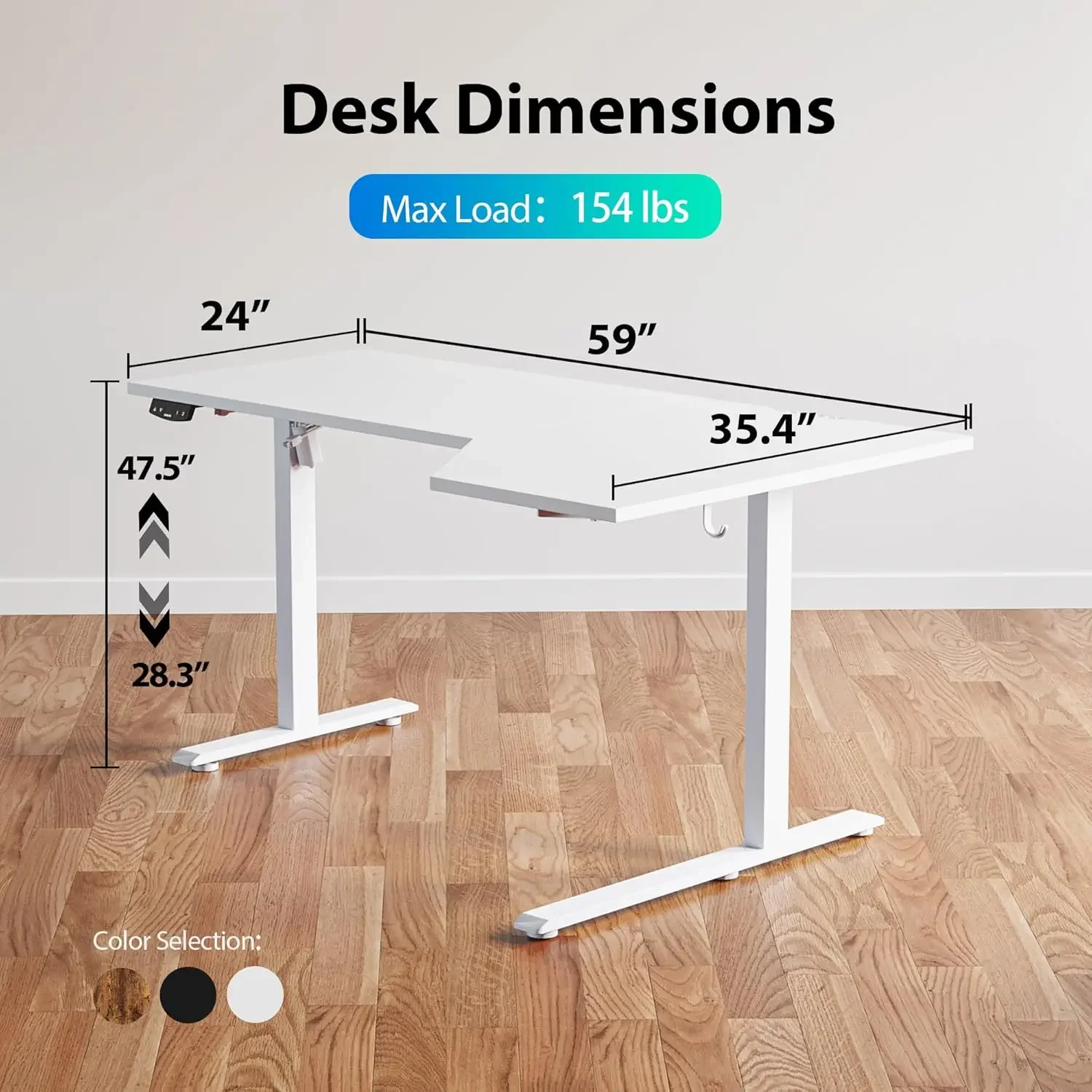 Home Office Work Table - โต๊ะทำงานไฟฟ้ารูปตัว L ปรับระดับความสูงได้ 59 นิ้ว โต๊ะทำงานแบบนั่ง-ยืนสำหรับโฮมออฟฟิศ