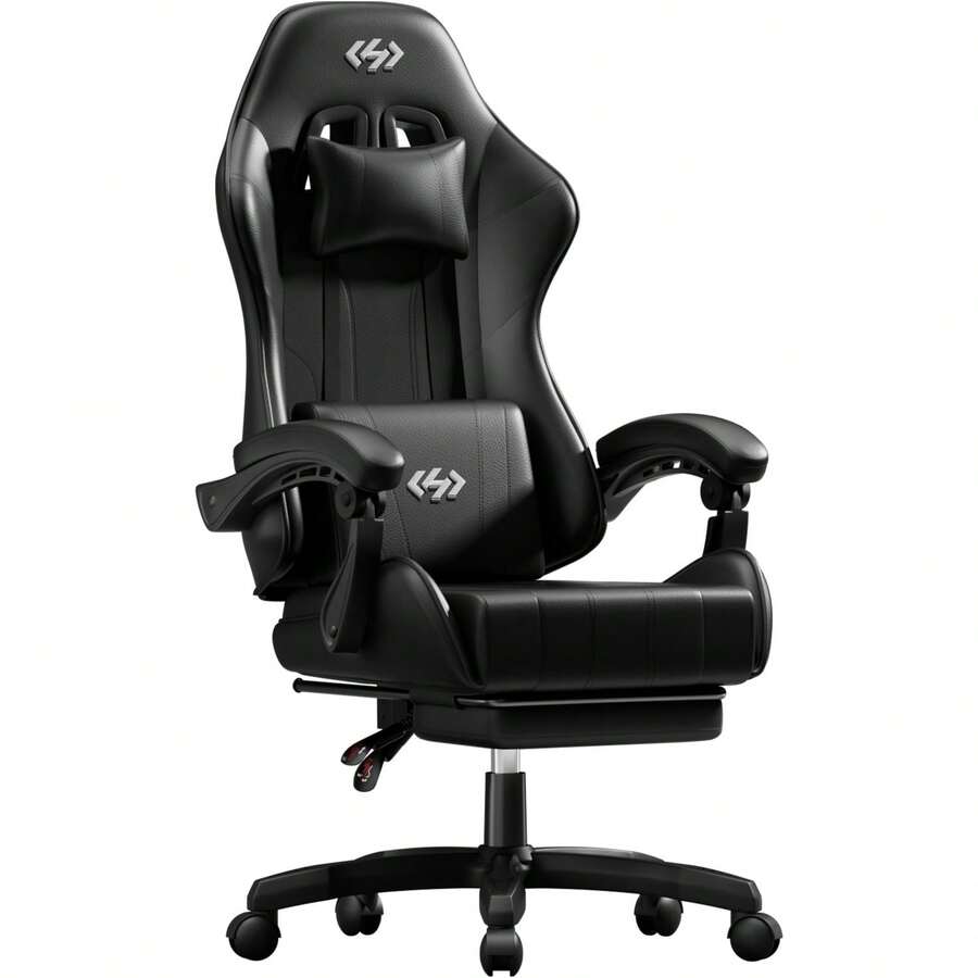 Ergonomic Office Chair - เก้าอี้เกมมิ่ง, เก้าอี้สำนักงานคอมพิวเตอร์ตามหลักสรีรศาสตร์พร้อมที่รองหลัง ที่พักเท้า และที่พักศีรษะ, ปรับความสูงและมุมพนักพิงได้, เก้าอี้เกมเมอร์,