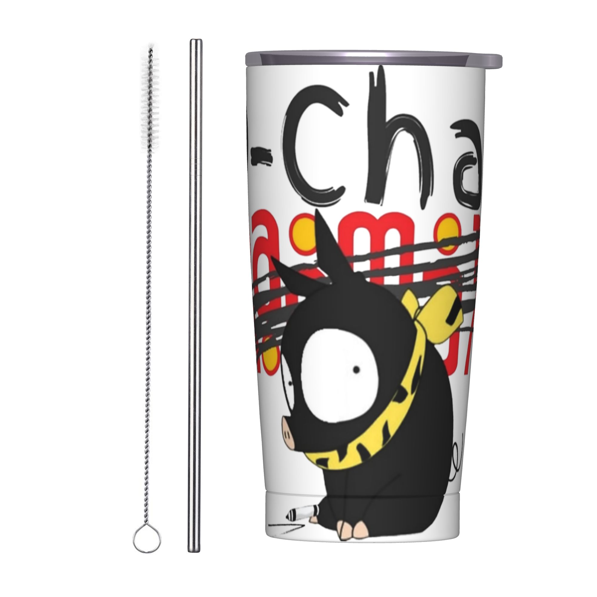 Home Office Logo - แก้วน้ำเก็บอุณหภูมิพร้อมหลอดดูด ลาย P-Chan Ranma อะนิเมะ มังงะ